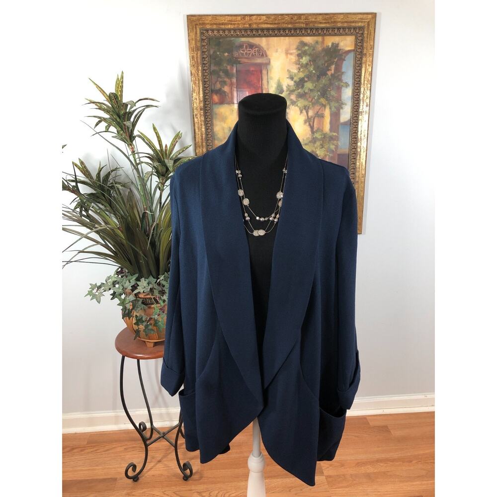 Land's Sea Cardigan Sweater Women's XL Navy Open-Front Shawl Collar Midnight